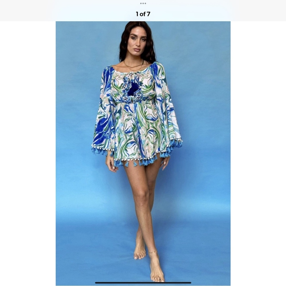 Antica sartoria Blue and Green Swirl Patterned Women's Romper NWT O/S
